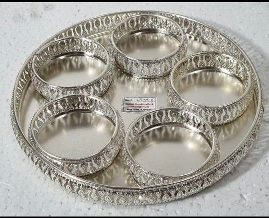 Silver round dry fruits serving tray