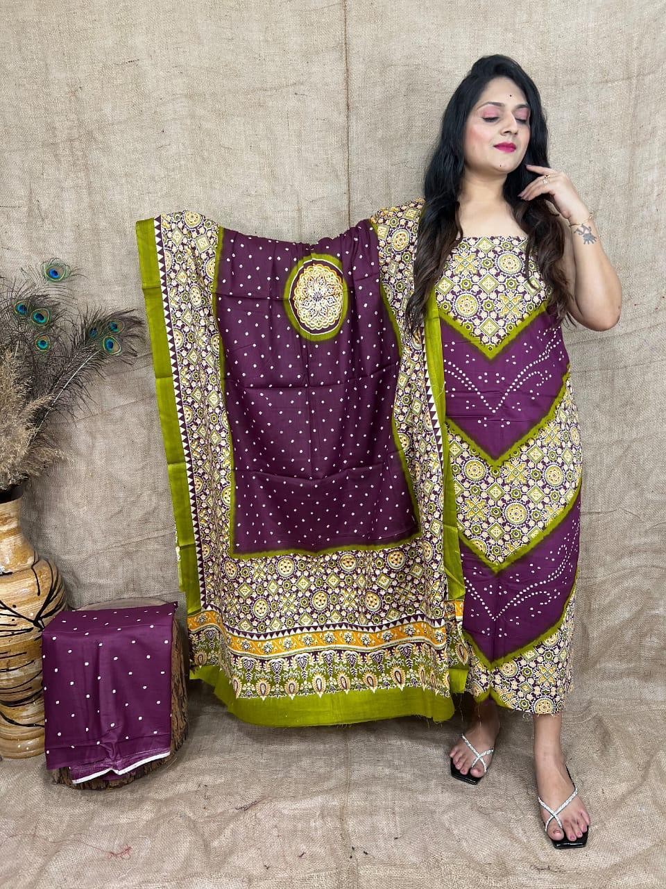 Soft rayon ajrakh printed suits