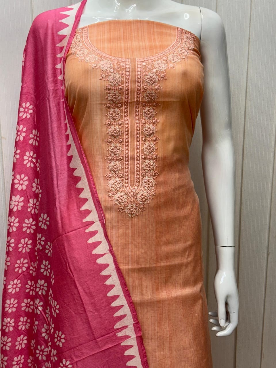 Women silk suits with hand printed