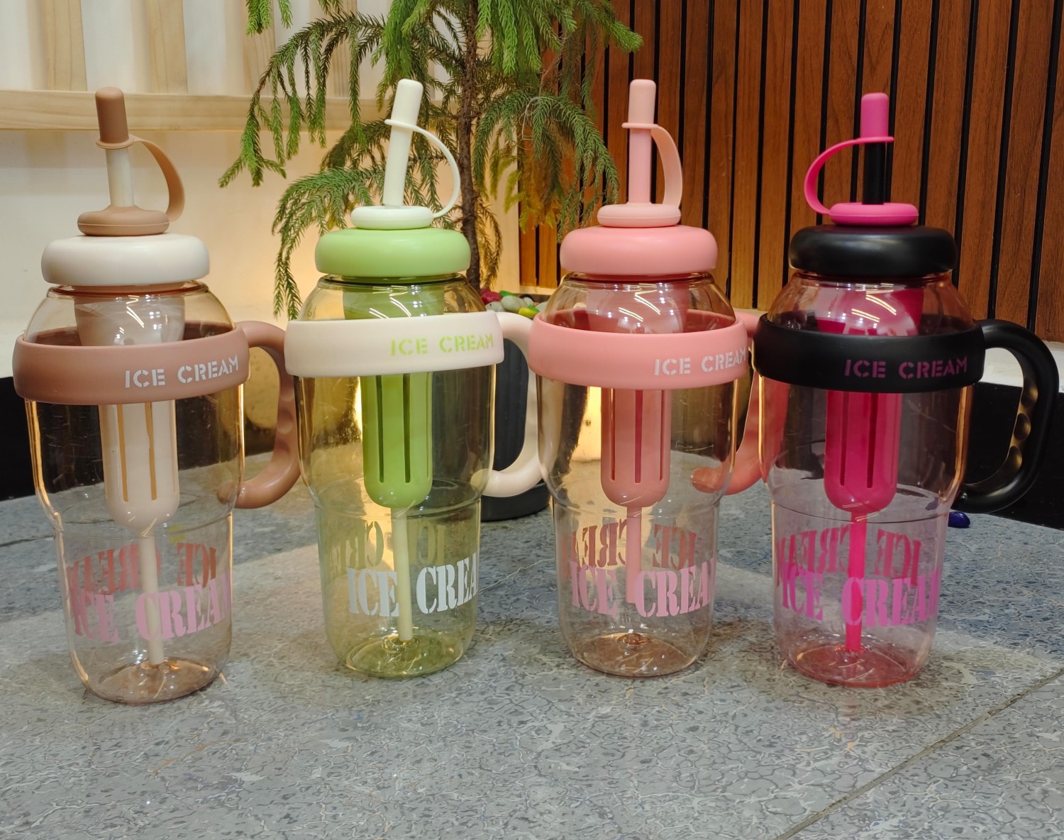 Ice Cream - Water Bottle Straw And Handle Transperant Tumbler