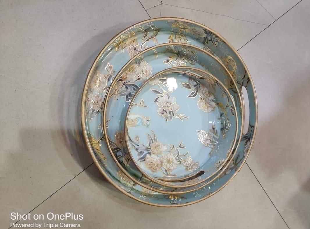 round, decorative serving trays